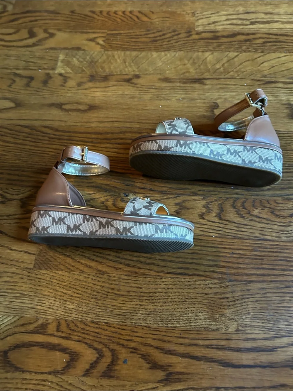 Michael Kors Girls Platform Sandals Size 13 Brown MK Logo Wedge Sandals